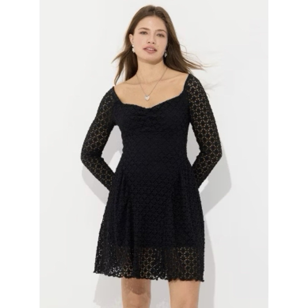 Wild Fable NWT Long Sleeve Lace Mini Dress Size‎ XXL Black Sweetheart Neckline